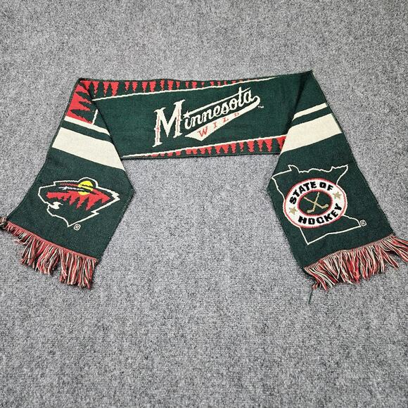 Minnesota Wild Scarf Green Red Spelled out Logo State of Hockey Evergreens NHL - Picture 2 of 6